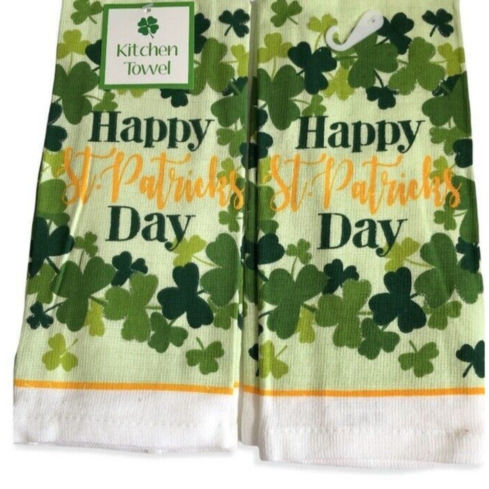 Happy St Patrick's Day Kitchen Dish Towels Set of 2 Shamrocks Irish Luck Lucky